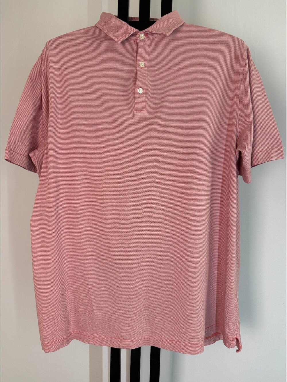 Peter Millar Crown Soft Polo XL Pink White Feeder Stripe Pima Cotton Silk Blend